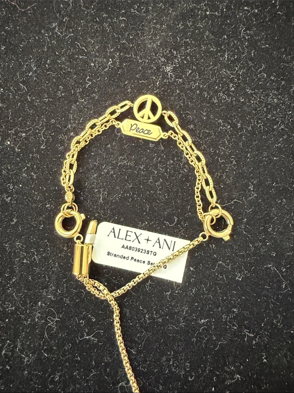 Alex and Ani Gold Tone Peace Charm Adjustable Bracelet, NWT